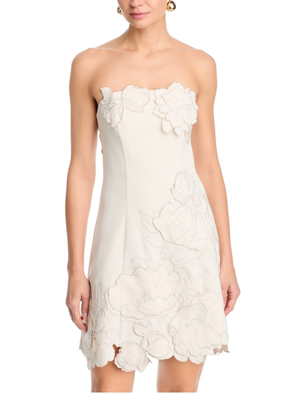 NWT Leo Lin Ayla Strapless Floral Appliqué Mini Dress in Ivory